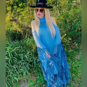 Gorgeous blue fringe bohemian kaftan dress maxi!